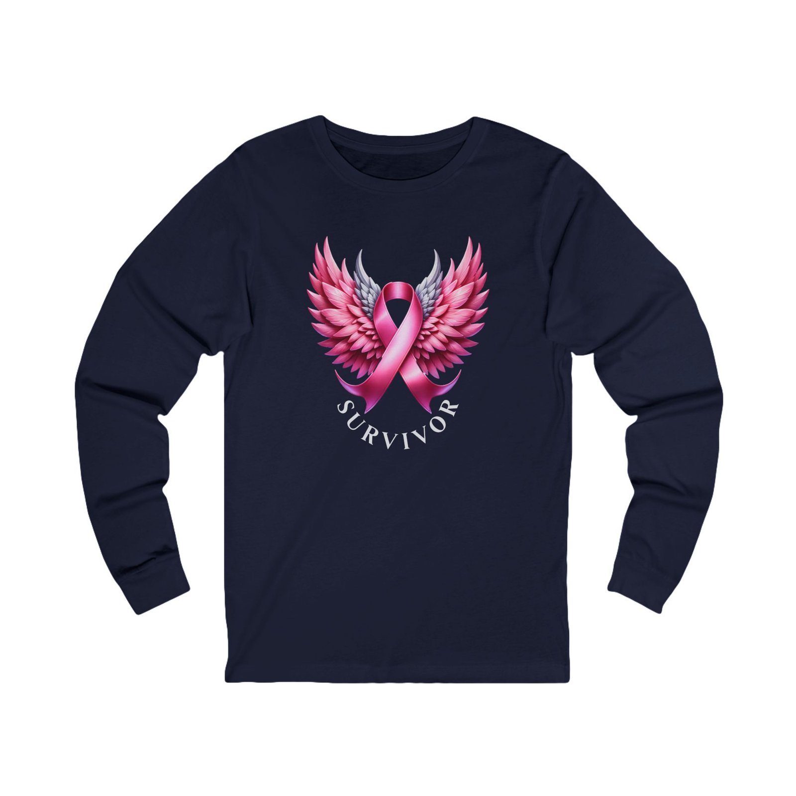 Survivor Wings Long Sleeve Tee Breast Cancer Awareness - Image 19