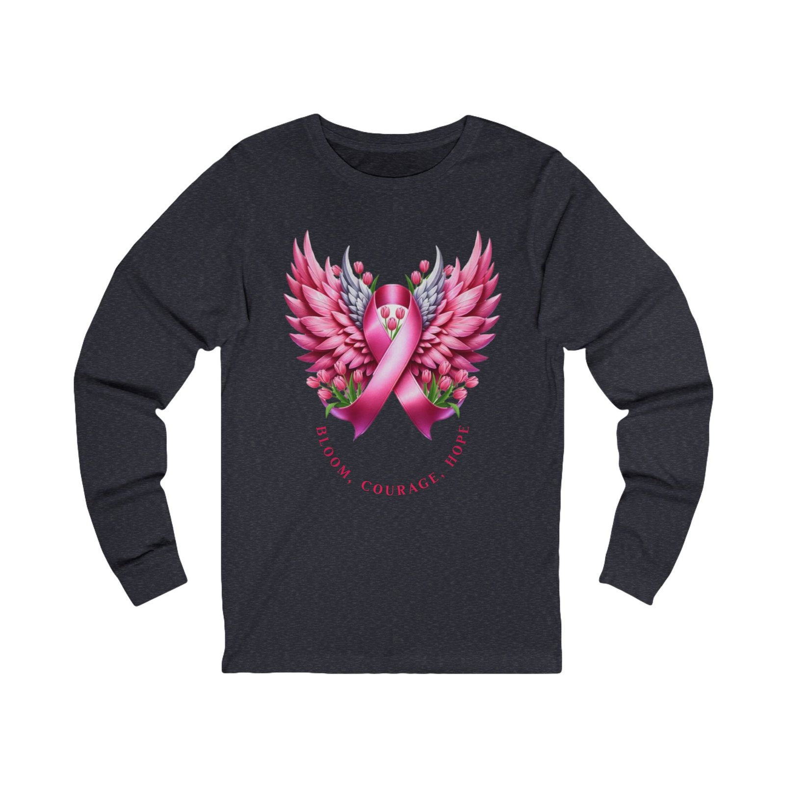 Wings of Support Breast Cancer Awareness LT -Shirt - Image 13