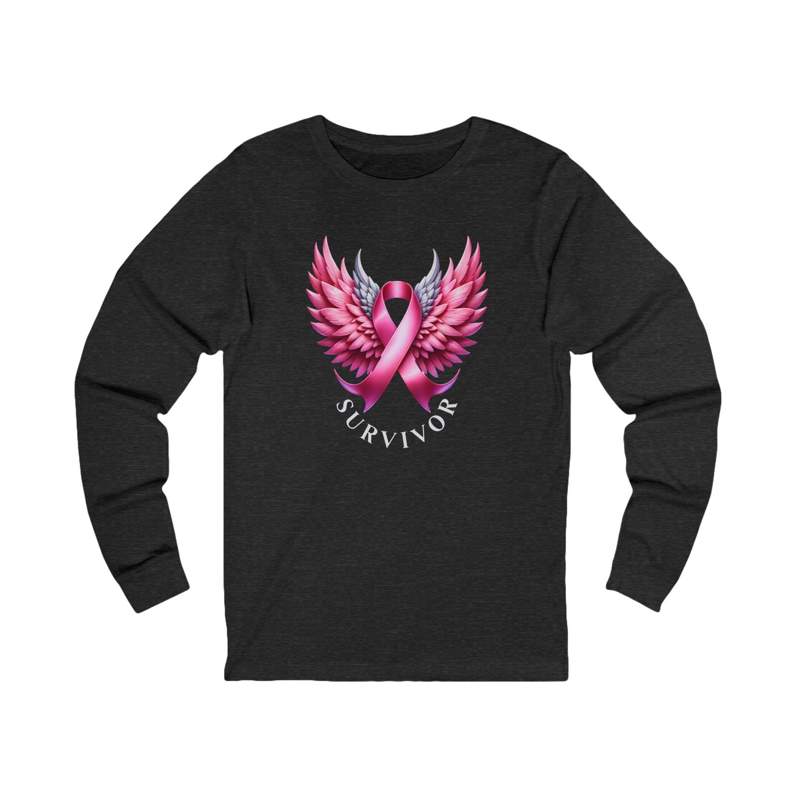 Survivor Wings Long Sleeve Tee Breast Cancer Awareness - Image 15
