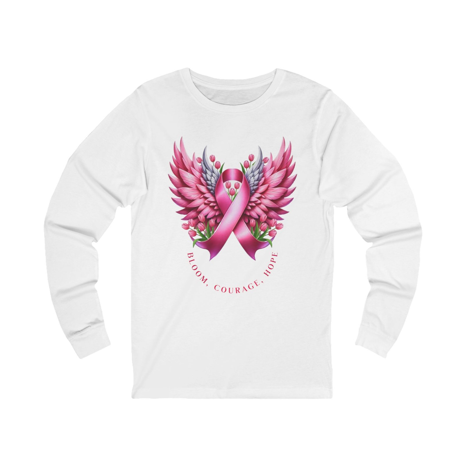 Wings of Support Breast Cancer Awareness LT -Shirt - Image 3