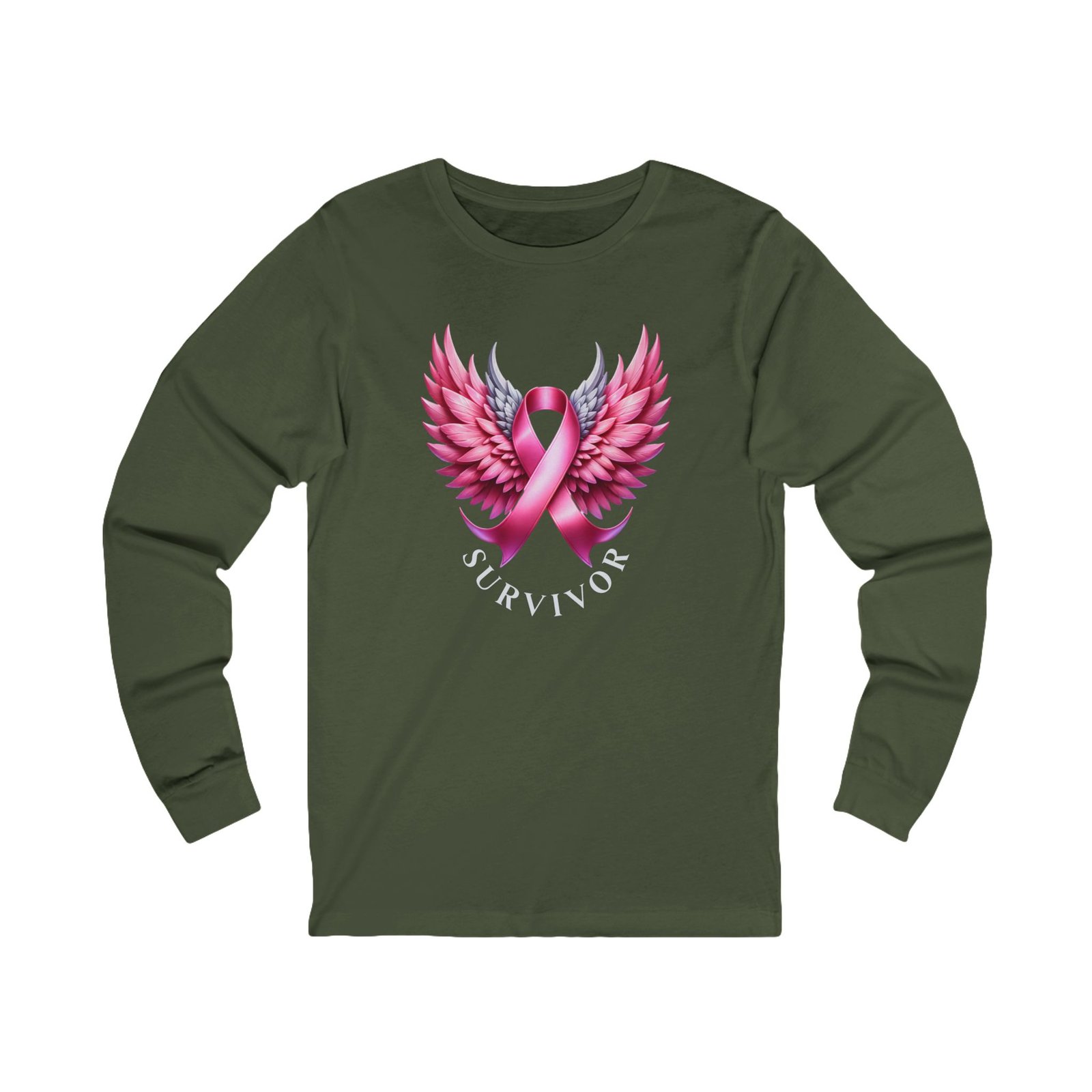 Survivor Wings Long Sleeve Tee Breast Cancer Awareness - Image 5