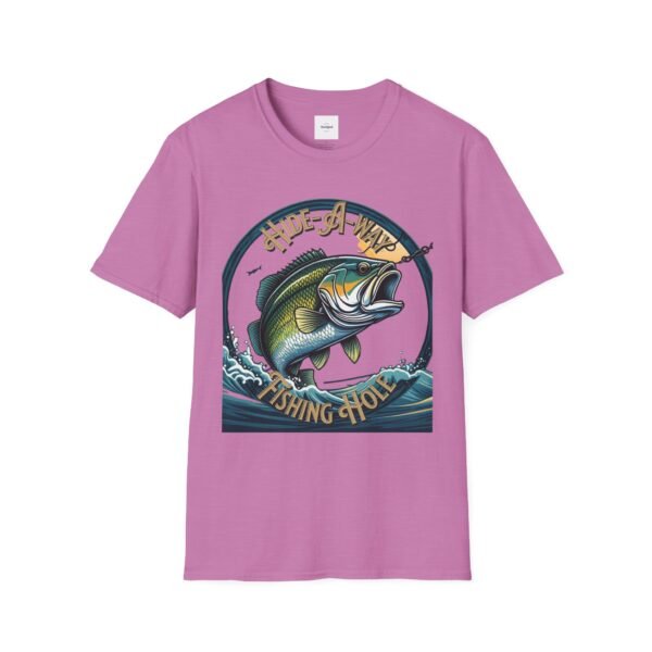 Reel cool Hide-A-Way Fishing Hole Unisex Softstyle T-Shirt - Image 45