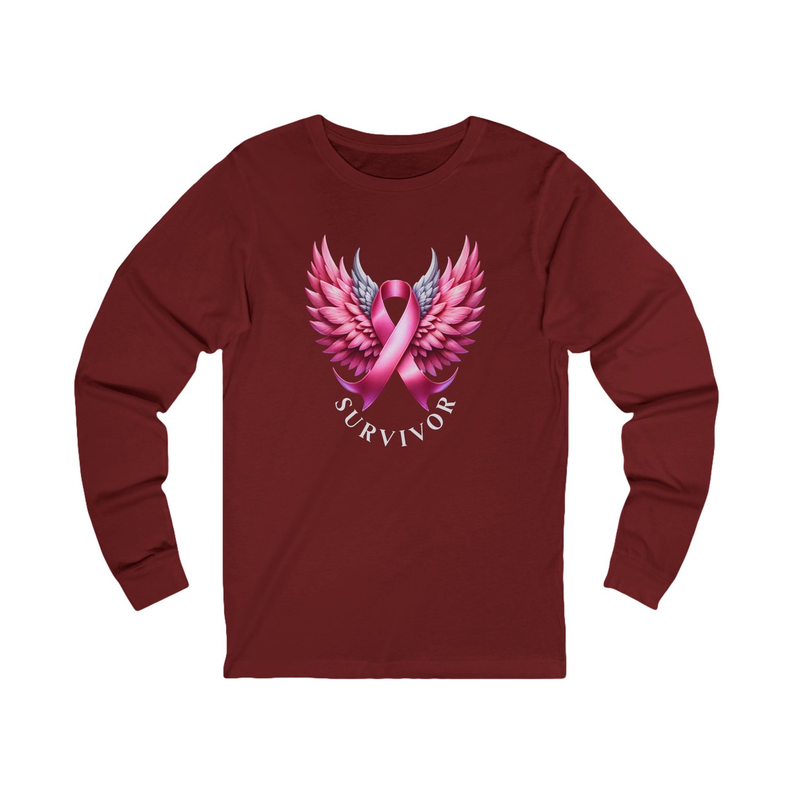 Survivor Wings Long Sleeve Tee Breast Cancer Awareness - Image 23