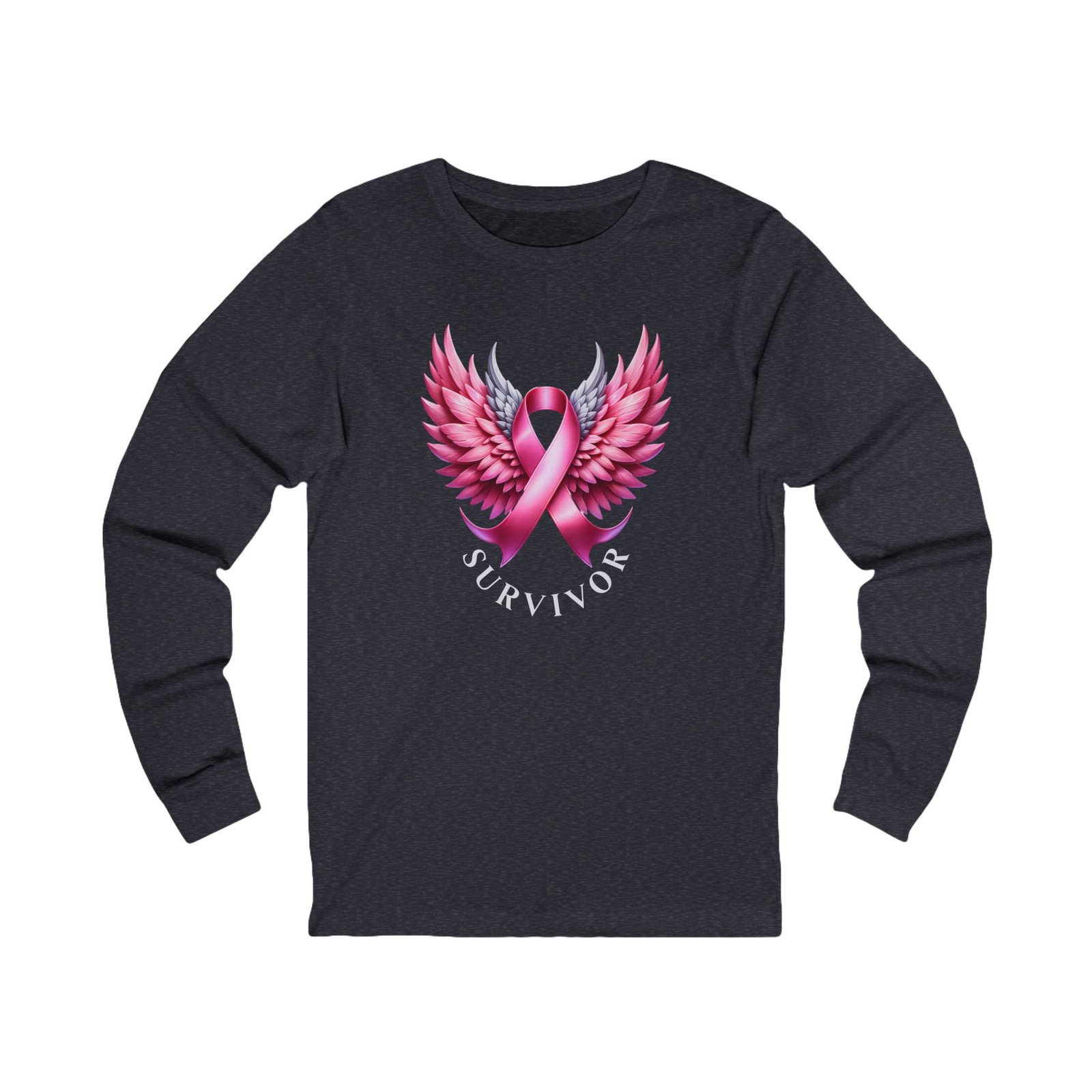 Survivor Wings Long Sleeve Tee Breast Cancer Awareness - Image 17