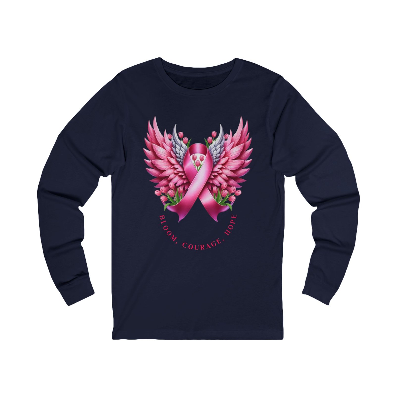 Wings of Support Breast Cancer Awareness LT -Shirt - Image 15