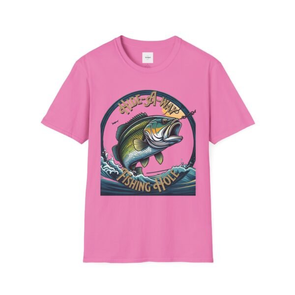 Reel cool Hide-A-Way Fishing Hole Unisex Softstyle T-Shirt - Image 57