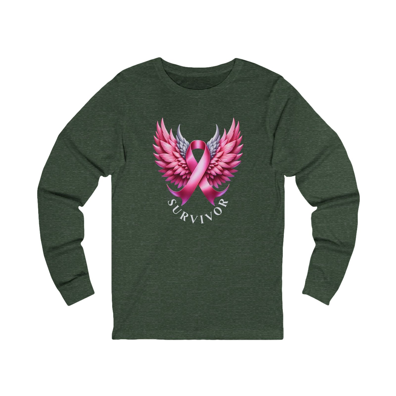 Survivor Wings Long Sleeve Tee Breast Cancer Awareness - Image 7