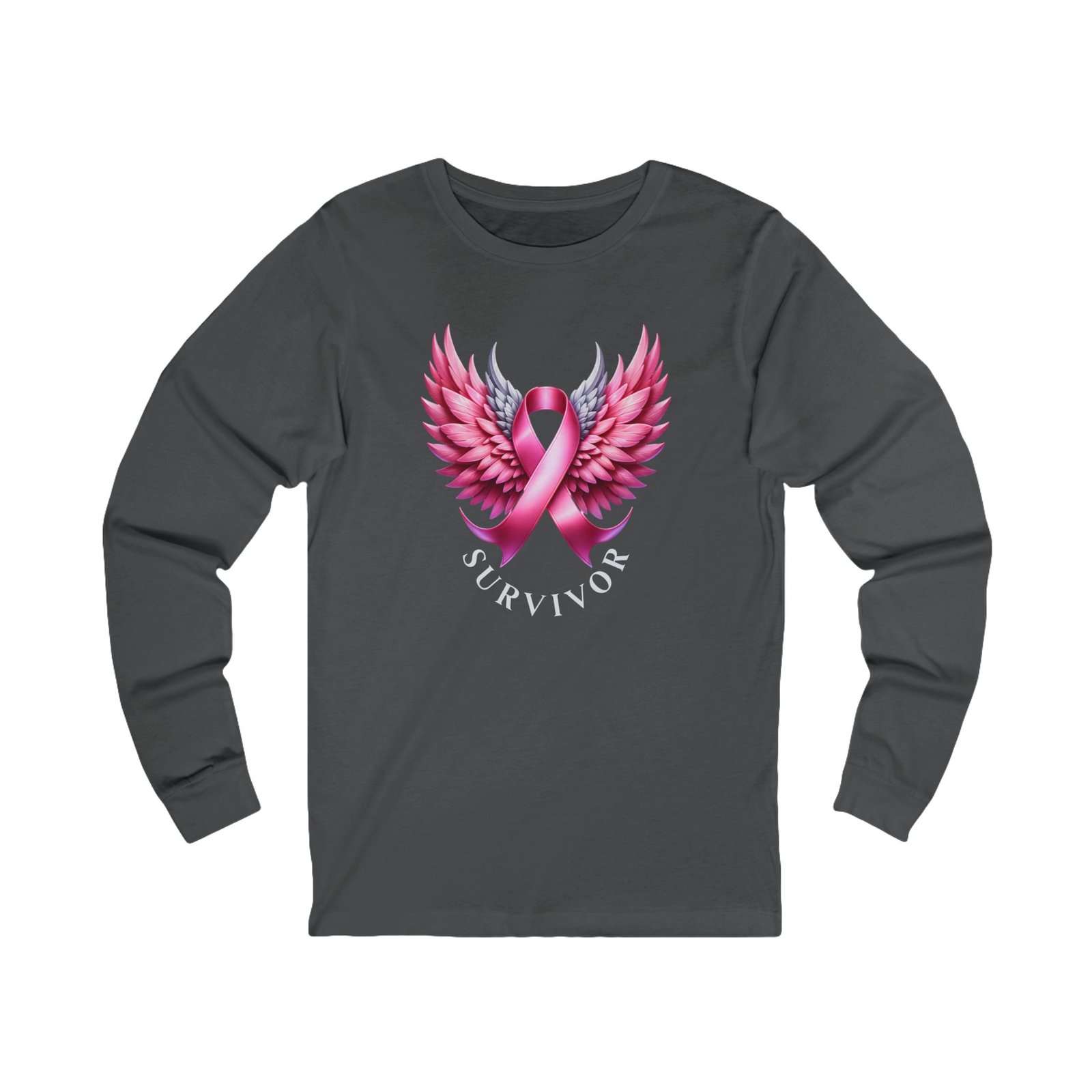 Survivor Wings Long Sleeve Tee Breast Cancer Awareness - Image 13