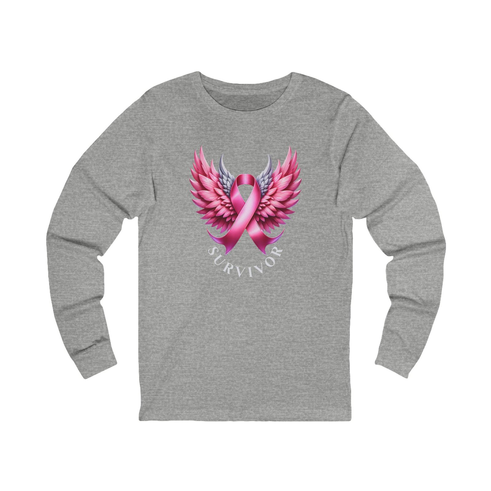 Survivor Wings Long Sleeve Tee Breast Cancer Awareness - Image 9