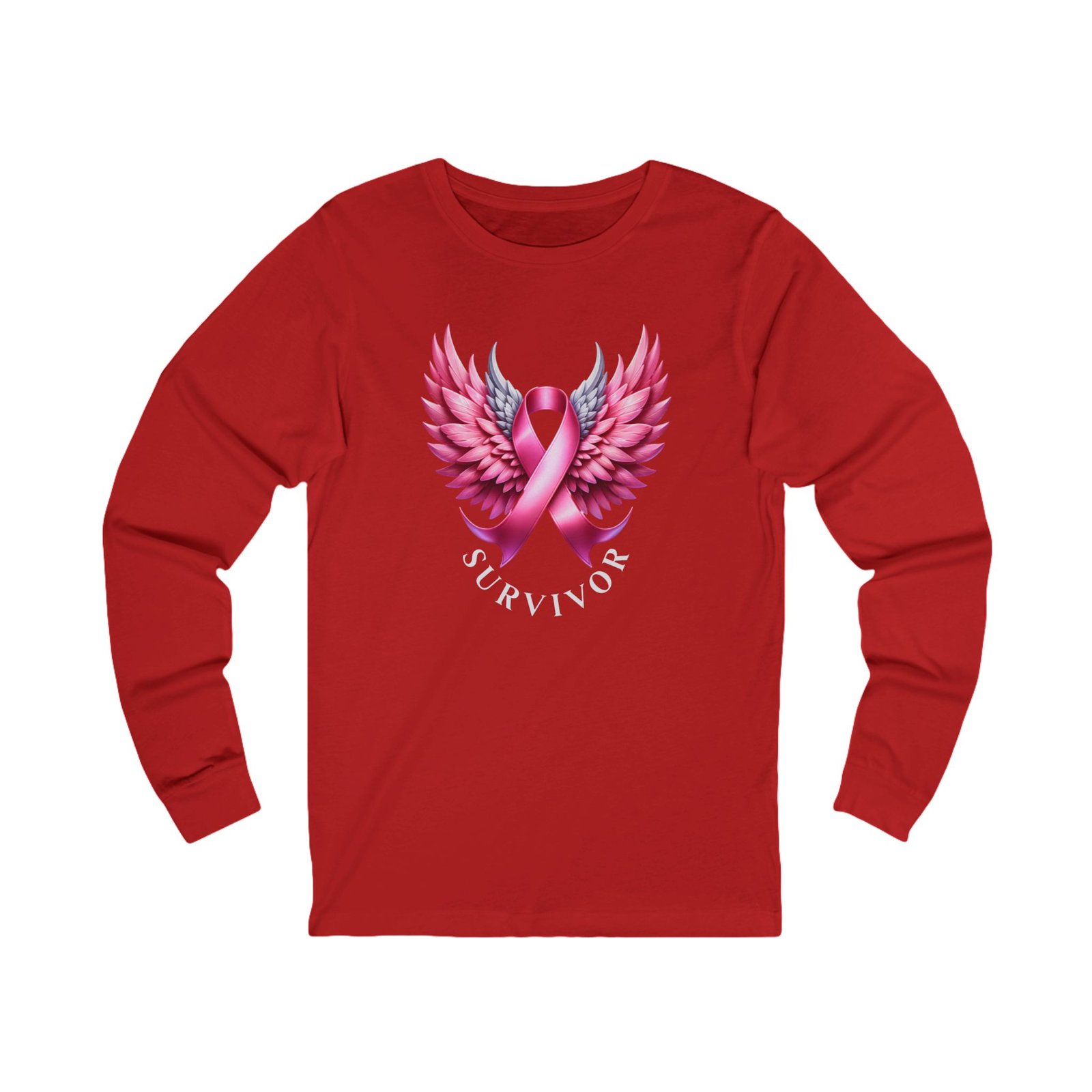 Survivor Wings Long Sleeve Tee Breast Cancer Awareness - Image 21